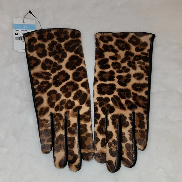J McLaughlin Camilla Leather Leopard Gloves Size Medium New With Tag - Picture 4 of 14